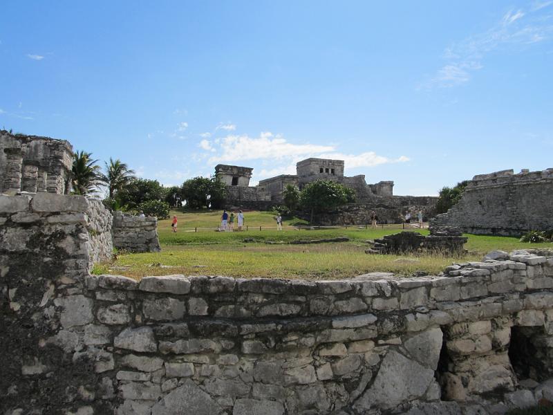 IMG_0678.JPG - Tulum.  On Summer Solstice, the sun lines up to perfectly shine thorugh the rectangle opening in the small building, just left of center at top of hill.